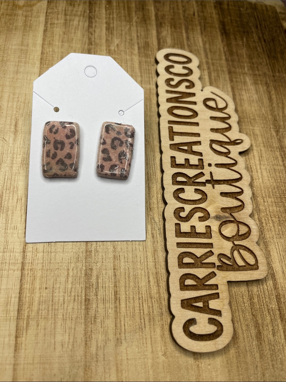 Leopard Print Rectangle Stud Earrings